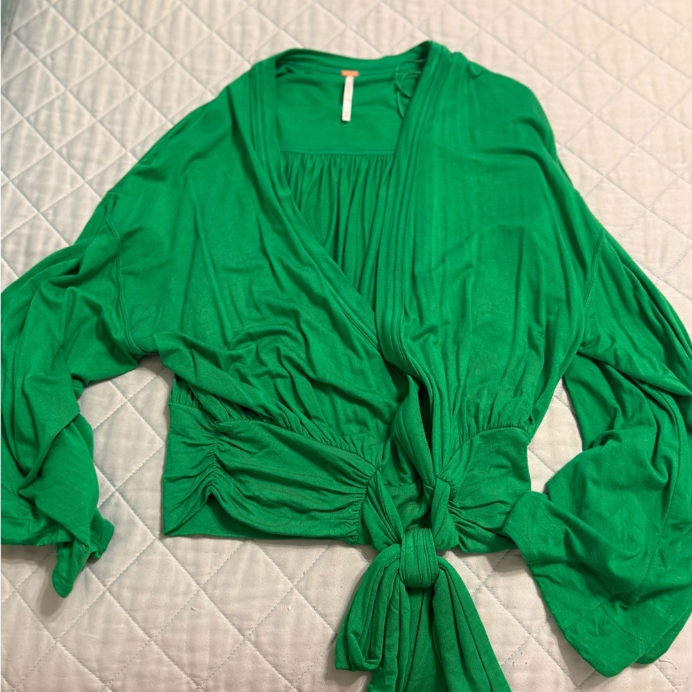 Free People Vibrant Green Wrap Blouse